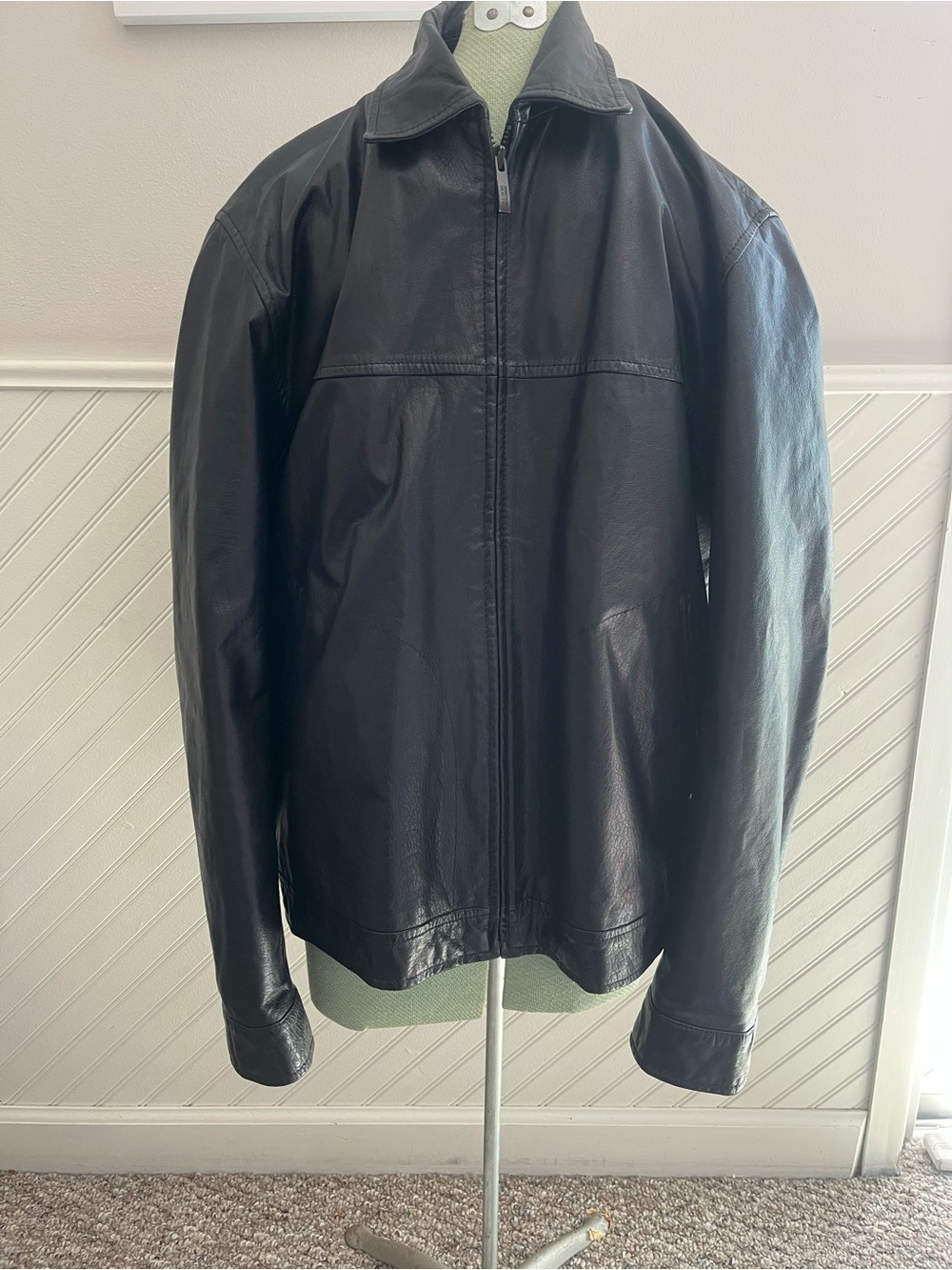 Kenneth Cole Reaction Men's Black Genuine Leather Zip-Front Jacket